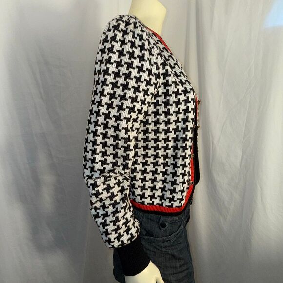 Vintage Leslie Fay Collections Women’s 14 Houndstooth Cardigan Black White Red T - Picture 9 of 15